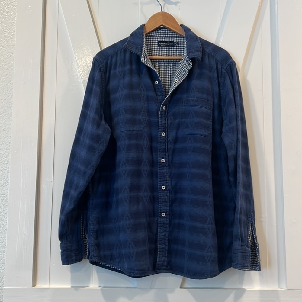Southern Tide Reversible Shaket Blue Gingham Tribal Southwestern Fleece Large